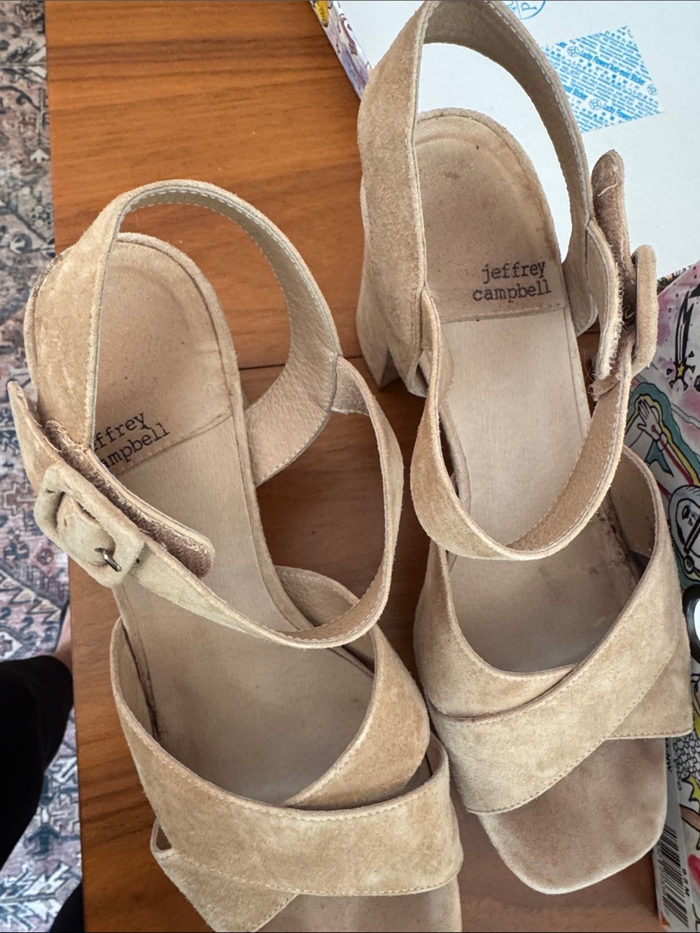 Jeffrey Campbell Tan Suede Block Heel Slingback Sandals